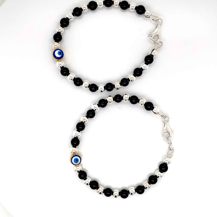 4mm Onyx SS Ball Evil eye Bracelet-1pair