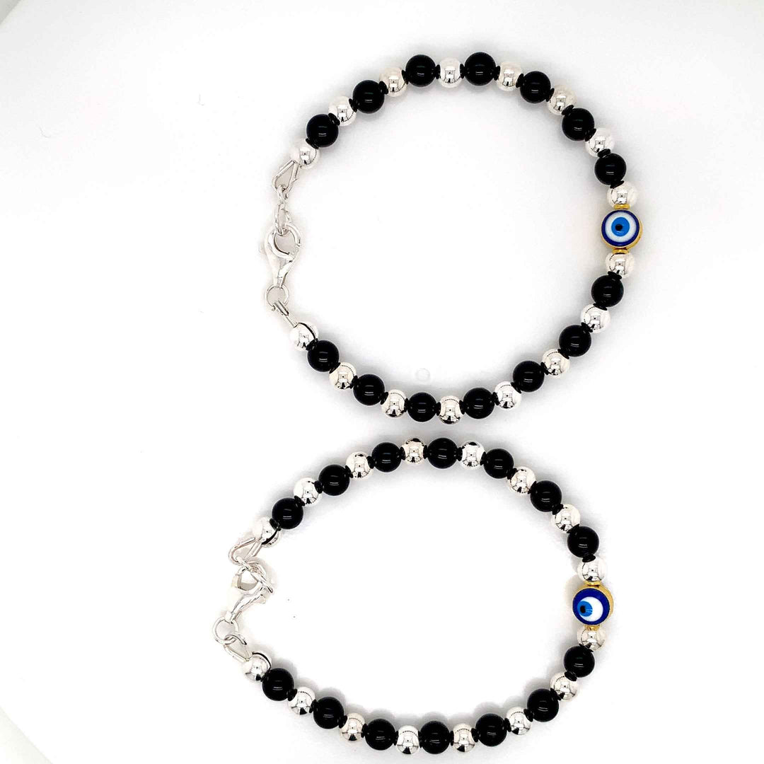 4mm Onyx SS Ball Evil eye Bracelet-1pair