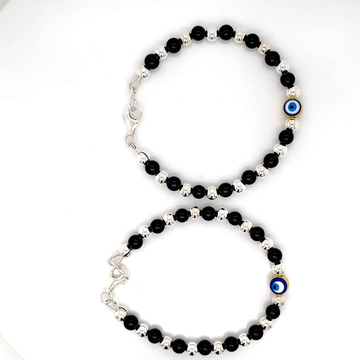 4mm Onyx SS Ball Evil eye Bracelet-1pair