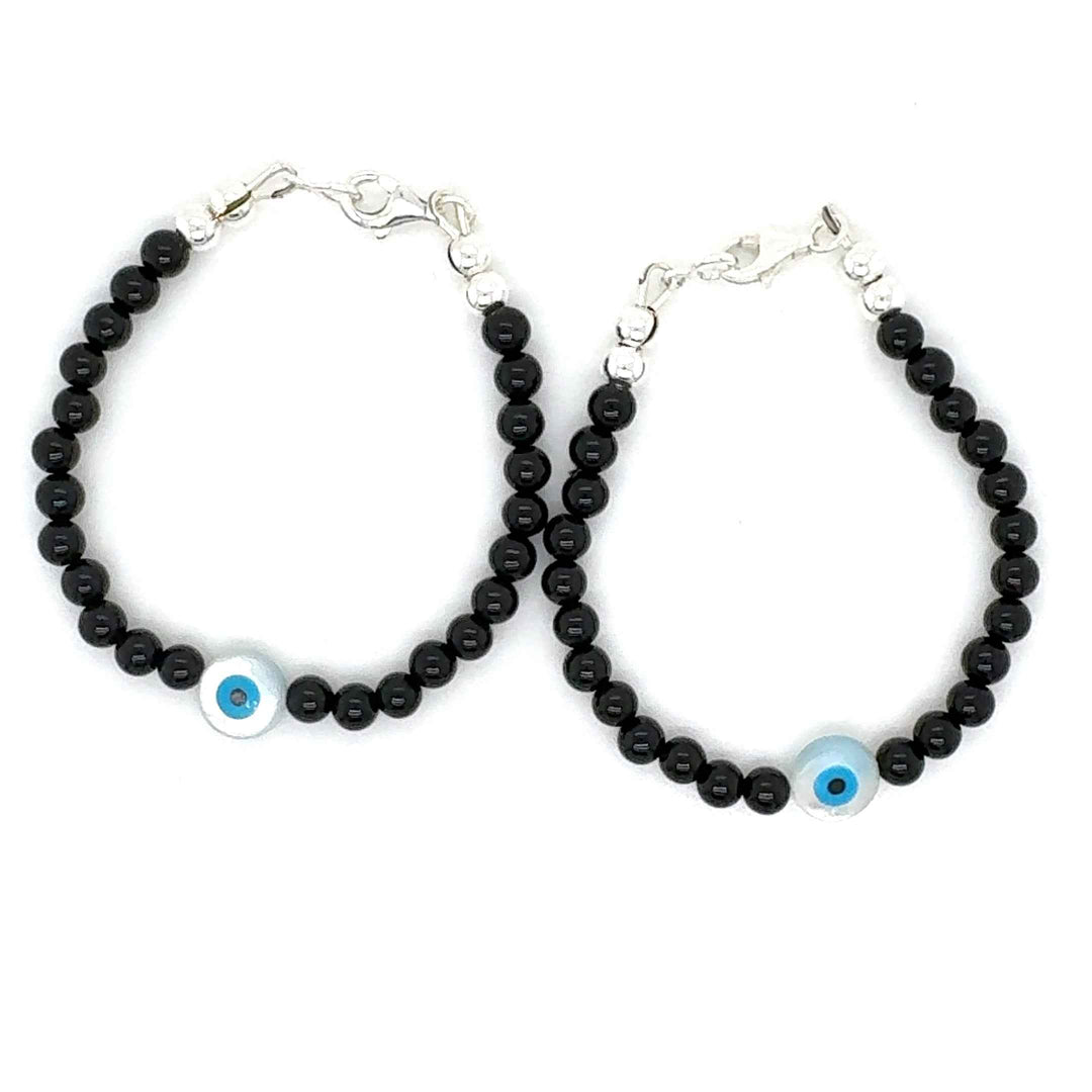 Sterling silver Onyx mother of pearl Bracelet/ Anklet for kids-1Pair