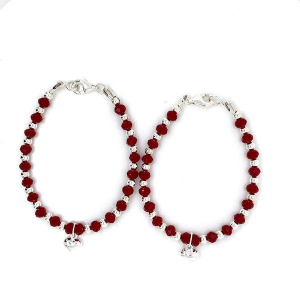 3mm Silver Sterling Red Crystal Kids Bracelet-1pair