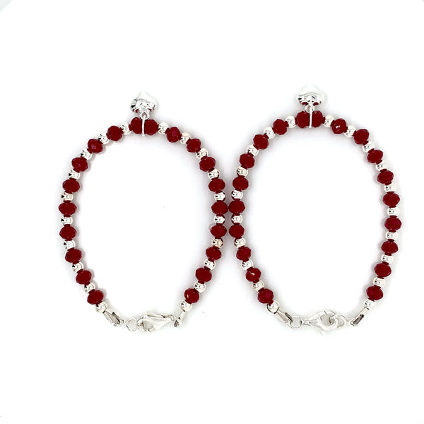3mm Silver Sterling Red Crystal Kids Bracelet-1pair
