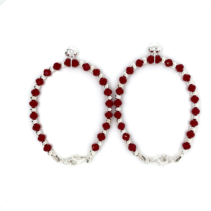 3mm Silver Sterling Red Crystal Kids Bracelet-1pair