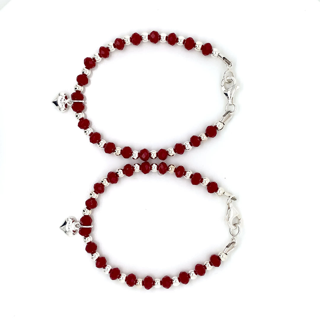 3mm Silver Sterling Red Crystal Kids Bracelet-1pair