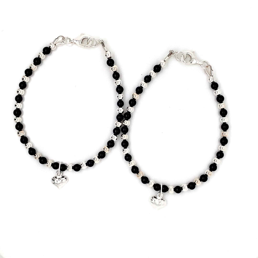 3mm Onyx Silver Sterling Kids Bracelet-1pair