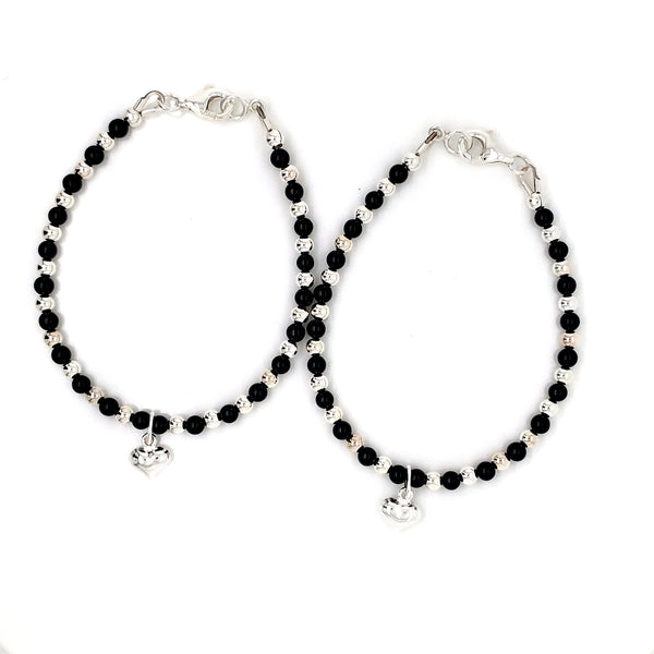 3mm Onyx Silver Sterling Kids Bracelet-1pair