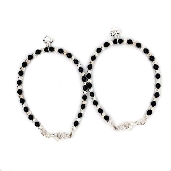 3mm Onyx Silver Sterling Kids Bracelet-1pair