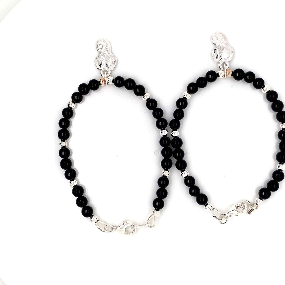 4mm onyx 3mm Silver Sterling Ganesh Kids Bracelet-1pair