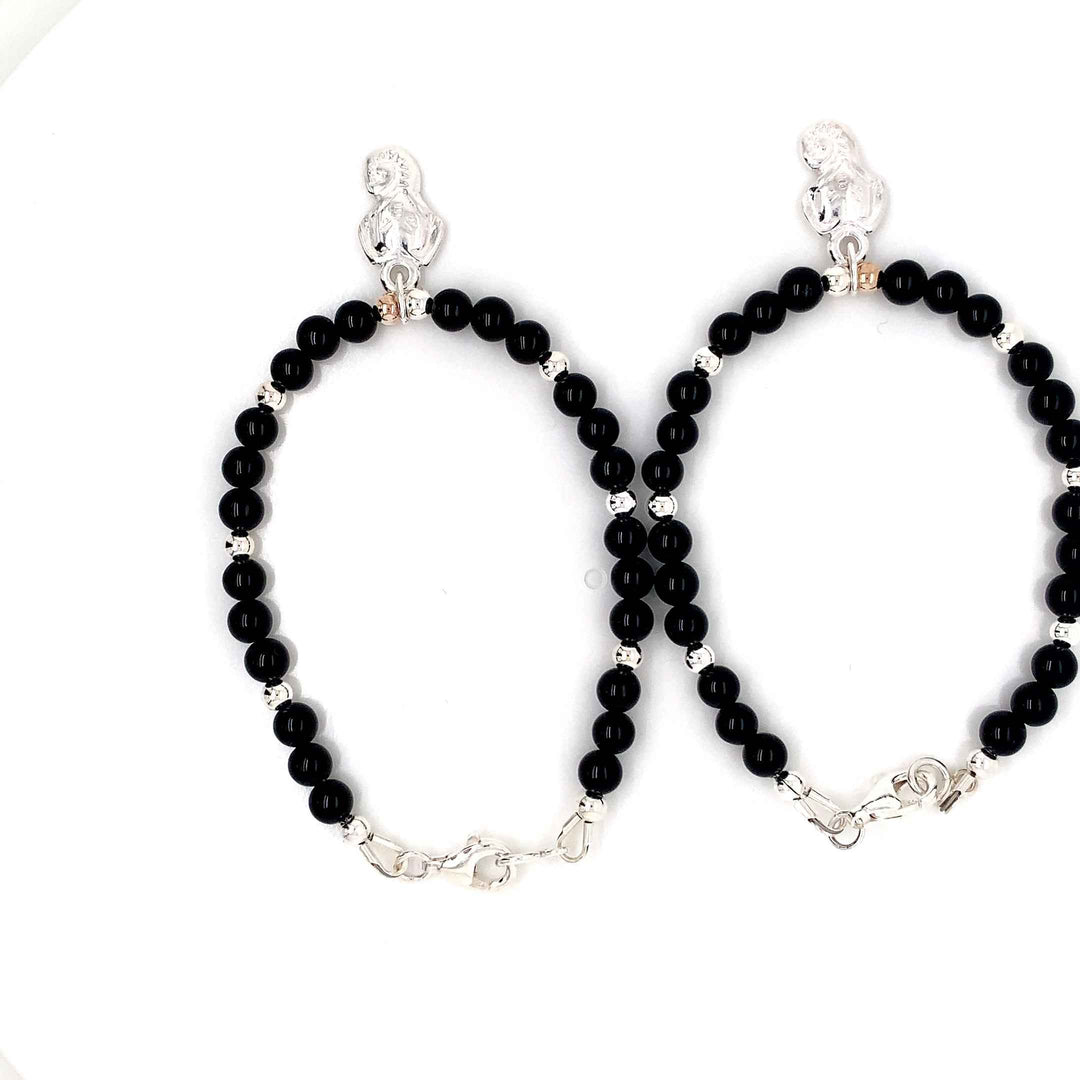 4mm onyx 3mm Silver Sterling Ganesh Kids Bracelet-1pair