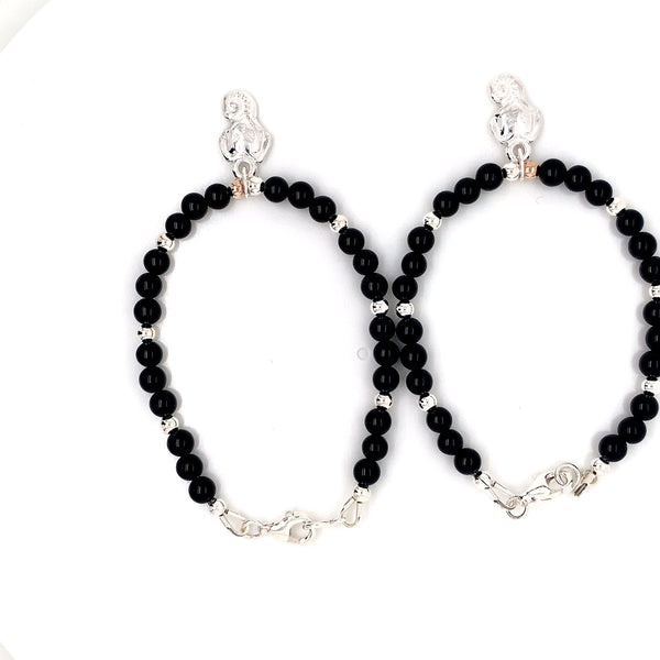 4mm onyx 3mm Silver Sterling Ganesh Kids Bracelet-1pair