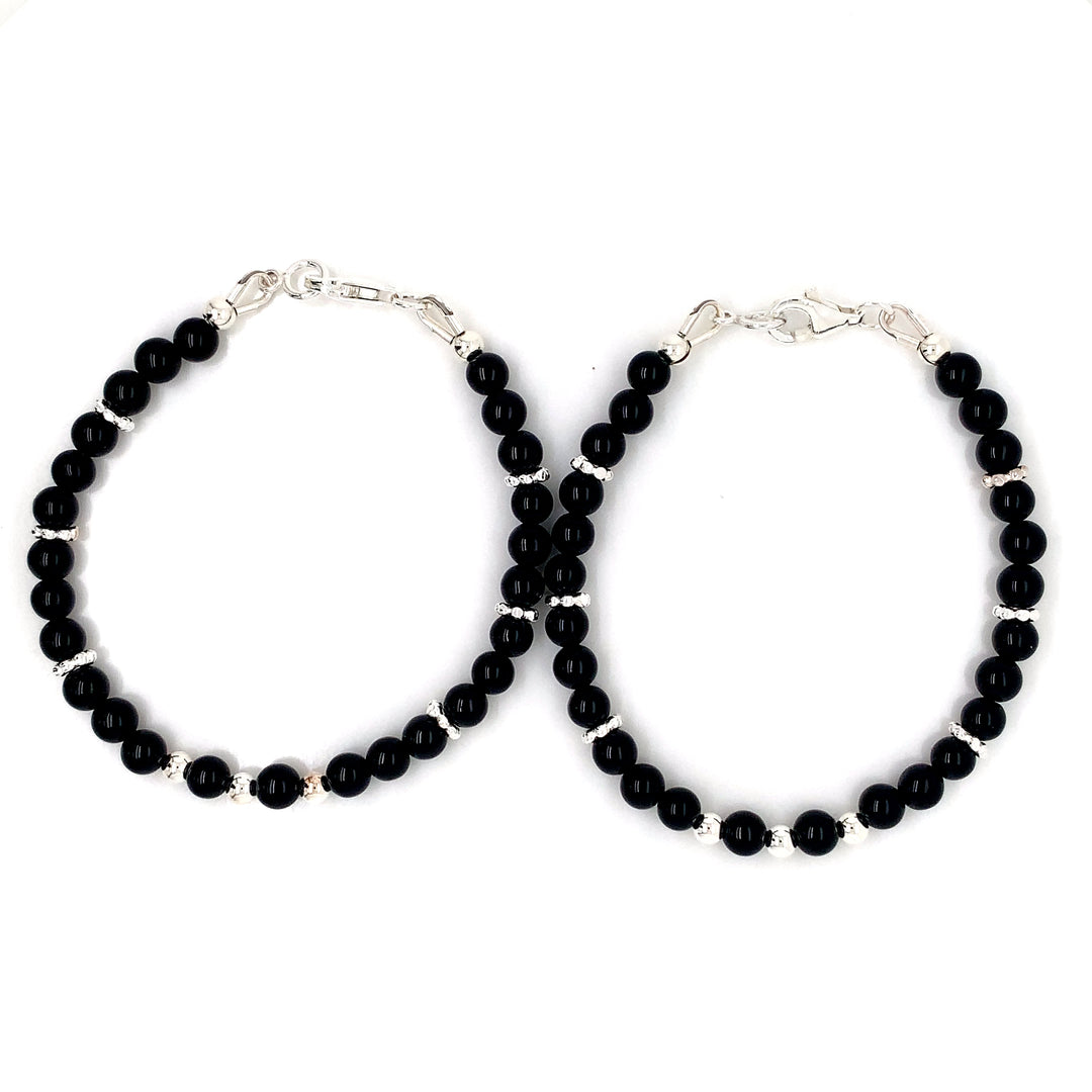 4mm Onyx Silver Sterling Daisy Kids Bracelet-1pair