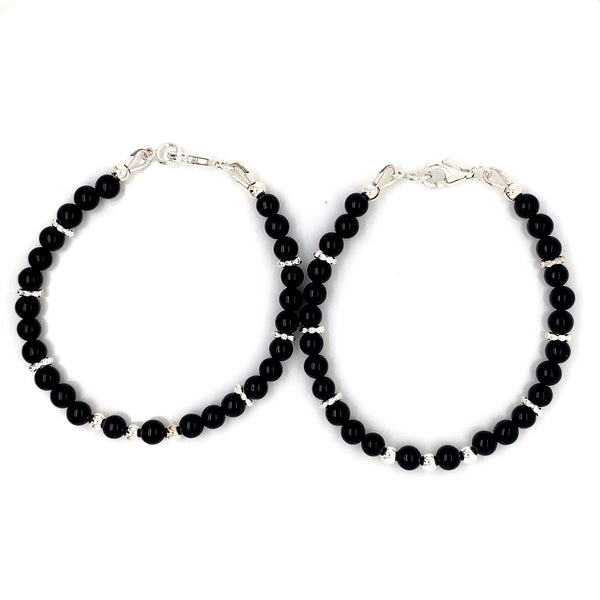 4mm Onyx Silver Sterling Daisy Kids Bracelet-1pair