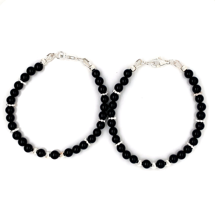 4mm Onyx Silver Sterling Daisy Kids Bracelet-1pair