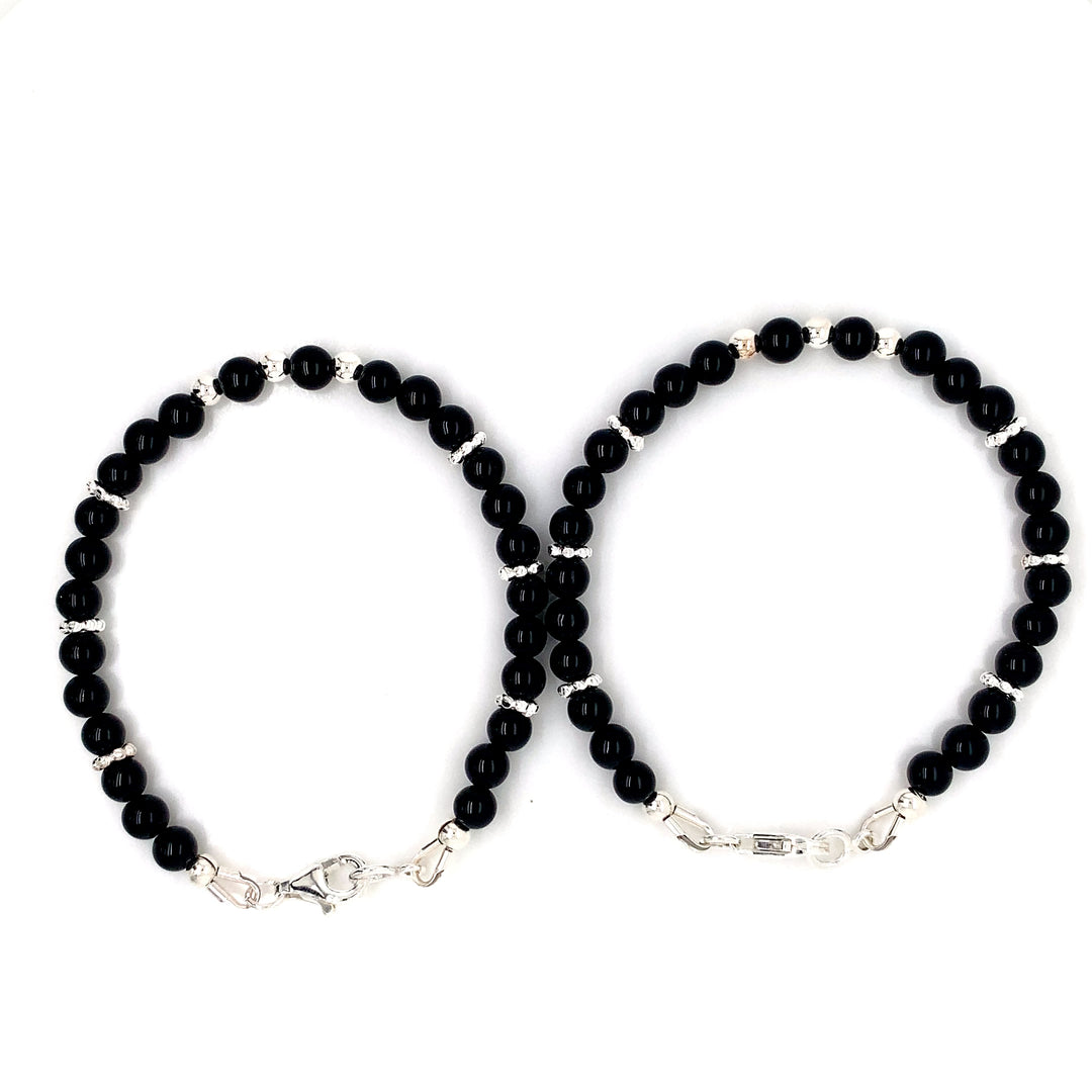 4mm Onyx Silver Sterling Daisy Kids Bracelet-1pair