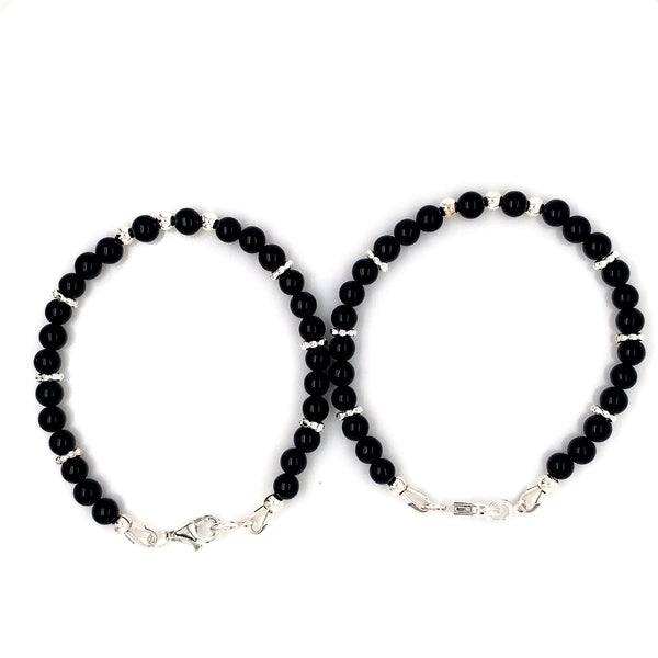 4mm Onyx Silver Sterling Daisy Kids Bracelet-1pair