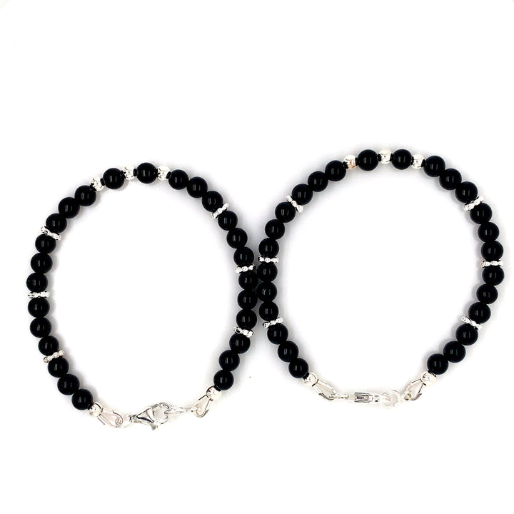 4mm Onyx Silver Sterling Daisy Kids Bracelet-1pair