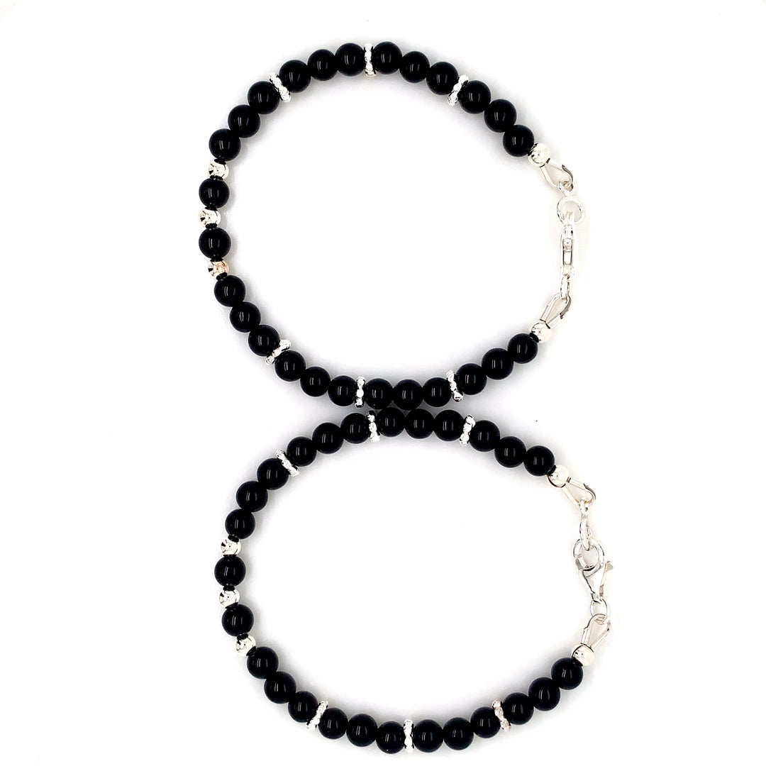 4mm Onyx Silver Sterling Daisy Kids Bracelet-1pair