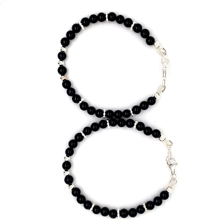 4mm Onyx Silver Sterling Daisy Kids Bracelet-1pair