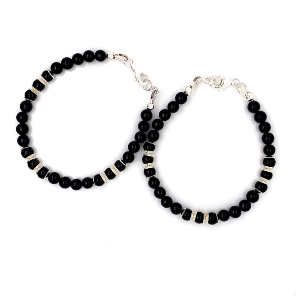 4mm Onyx Silver Sterling Flower Cap Kids Bracelet-1pair