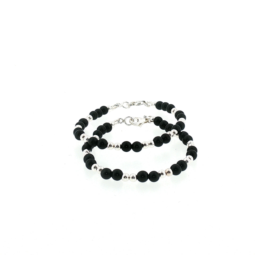 4mm Onyx Sterling Silver Kids Bracelet-1pair