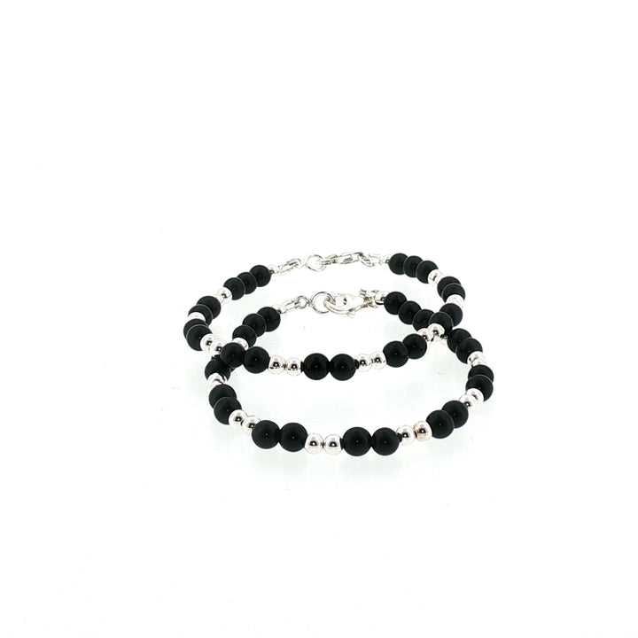 4mm Onyx Sterling Silver Kids Bracelet-1pair