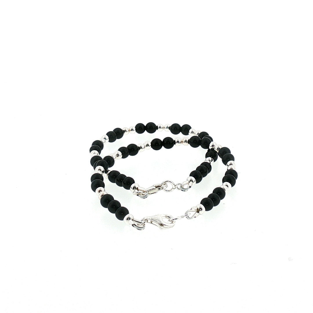 4mm Onyx Sterling Silver Kids Bracelet-1pair