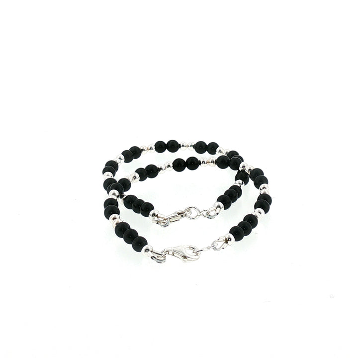 4mm Onyx Sterling Silver Kids Bracelet-1pair
