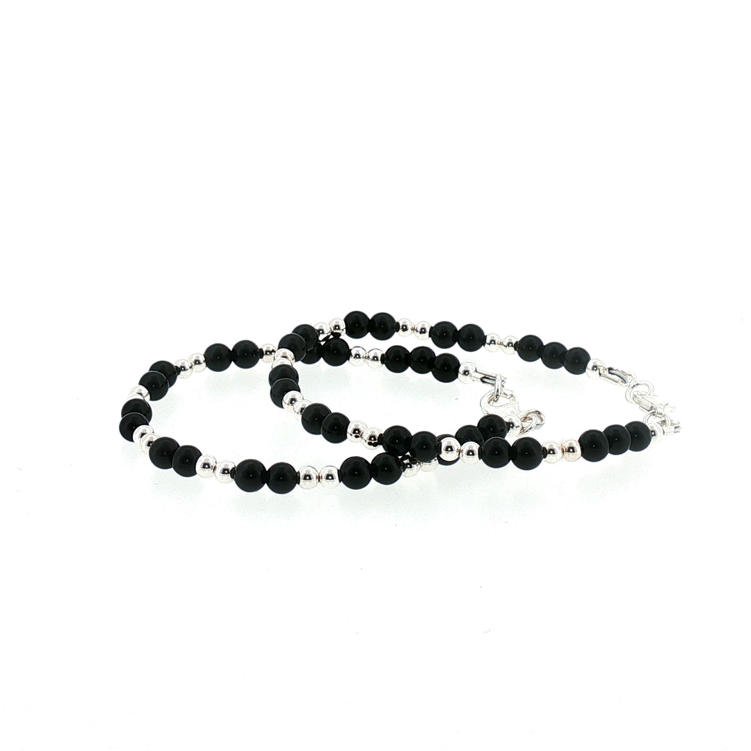 4mm Onyx Sterling Silver Kids Bracelet-1pair