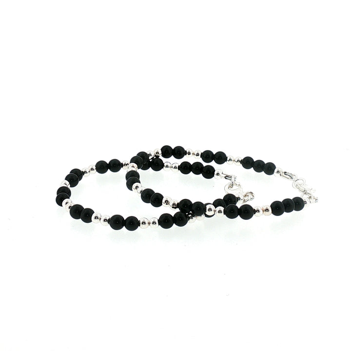 4mm Onyx Sterling Silver Kids Bracelet-1pair
