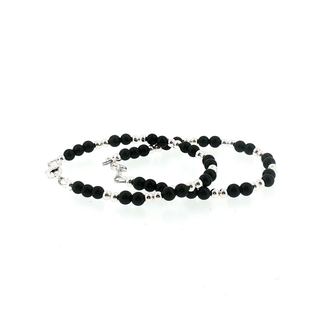4mm Onyx Sterling Silver Kids Bracelet-1pair