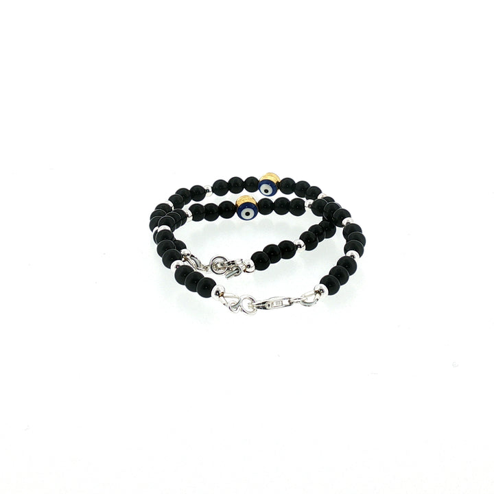 4mm Onyx Sterling Silver Kids Bracelet with Evil Eye-1pair