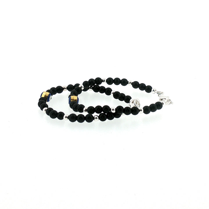 4mm Onyx Sterling Silver Kids Bracelet with Evil Eye-1pair