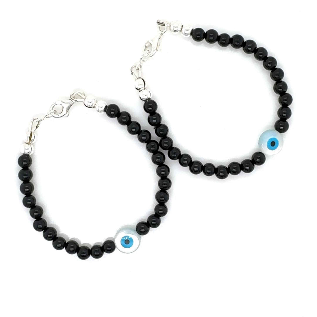 Sterling silver Onyx mother of pearl Bracelet/ Anklet for kids-1Pair