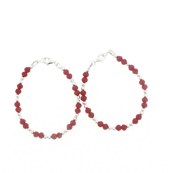 4mm Red Crystal Sterling Silver kids Bracelet-15cm