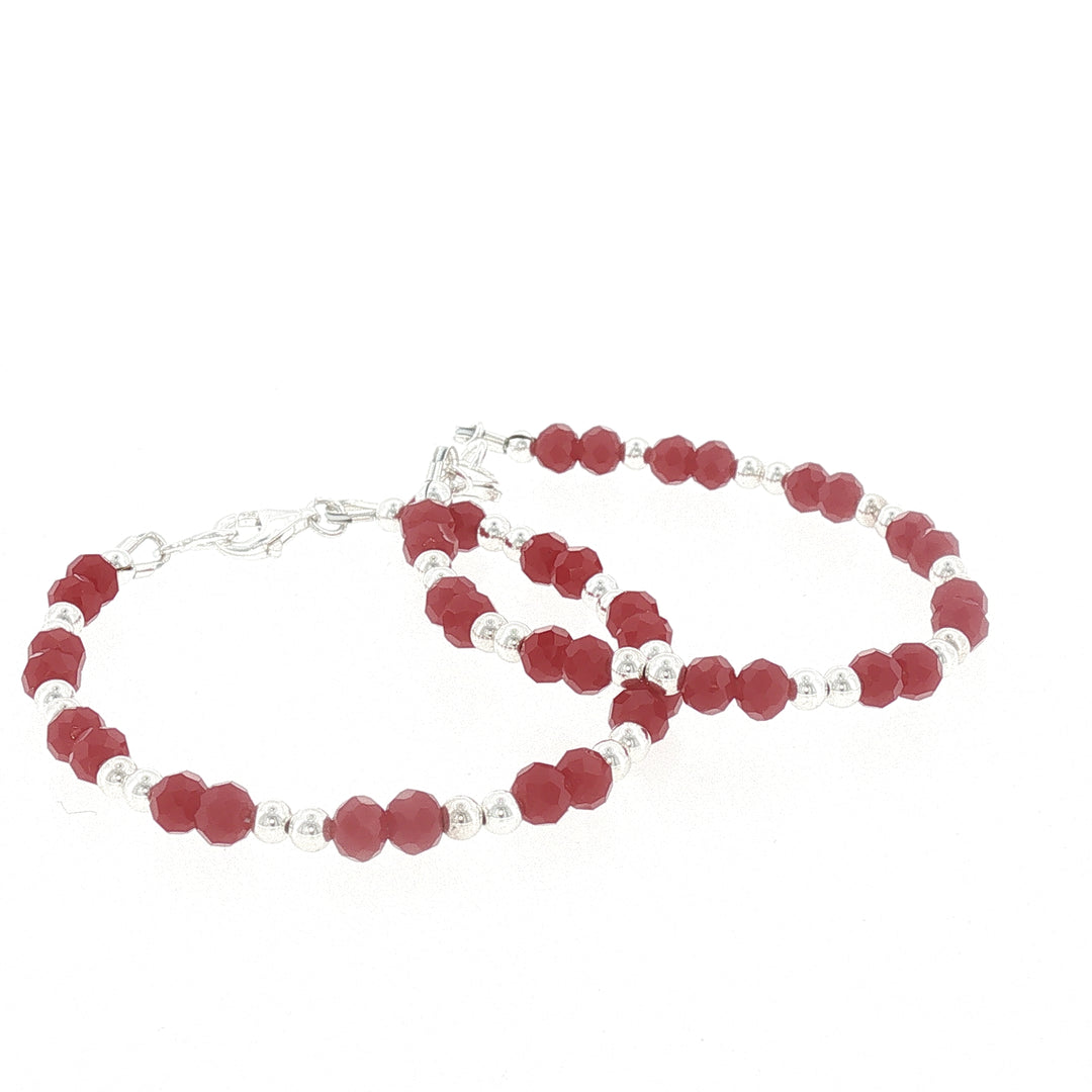 4mm Red Crystal Sterling Silver kids Bracelet-15cm