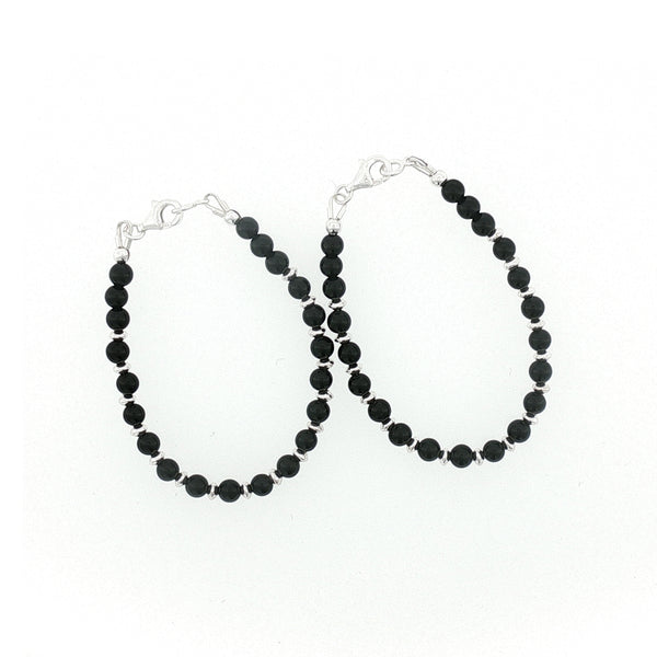 4mm Onyx Sterling Silver Kids Bracelet-14.5cm
