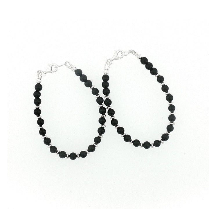 4mm Onyx Sterling Silver Kids Bracelet-14.5cm