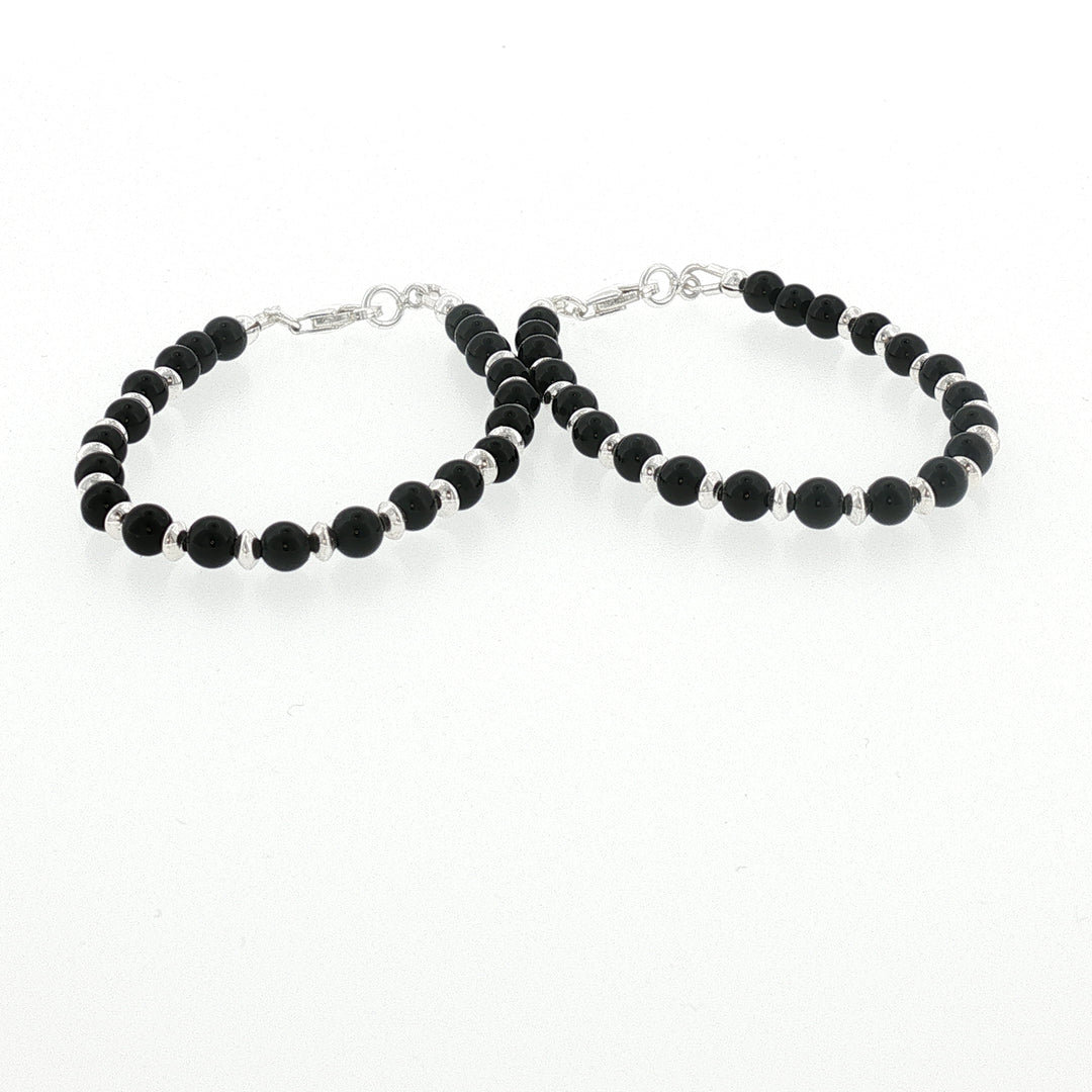 4mm Onyx Sterling Silver Kids Bracelet-14.5cm