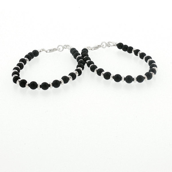 4mm Onyx Sterling Silver Kids Bracelet-14.5cm