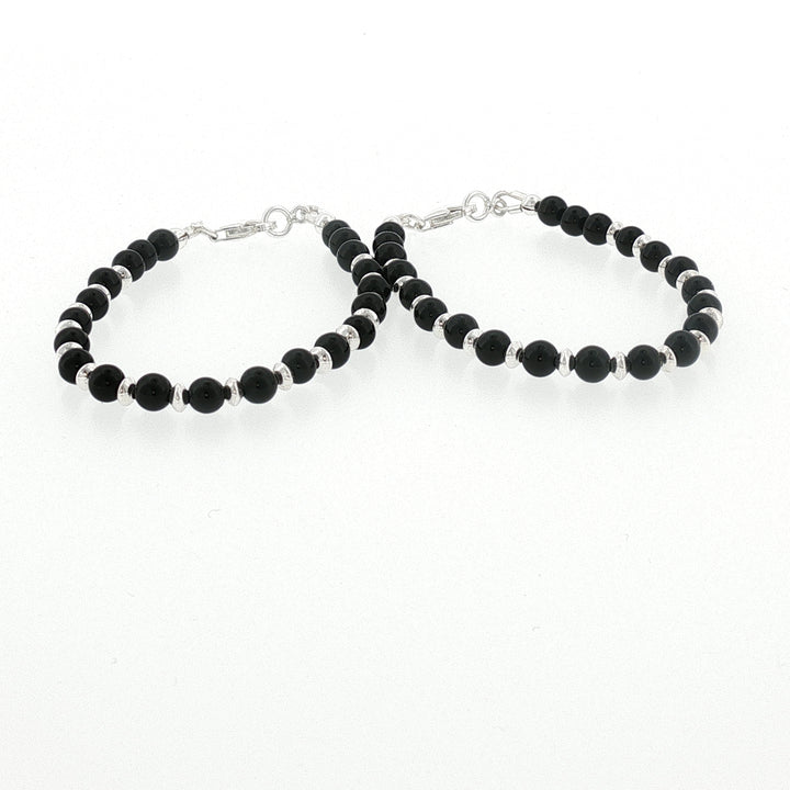 4mm Onyx Sterling Silver Kids Bracelet-14.5cm