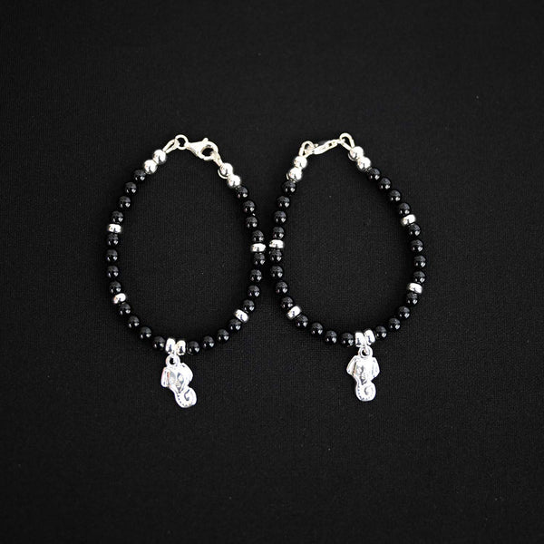 4mm Onyx Sterling Silver Ganesh Bracelet-1pair