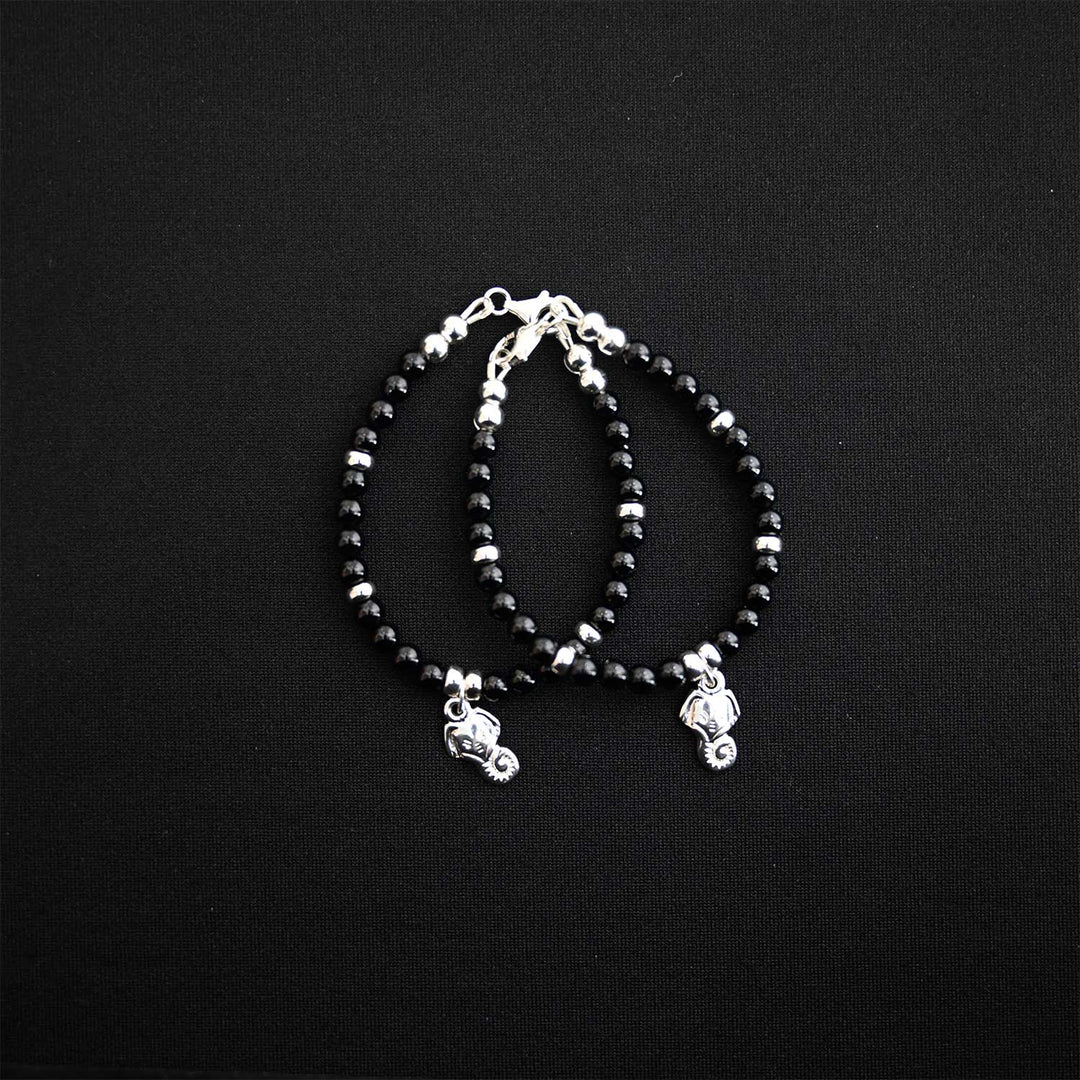 4mm Onyx Sterling Silver Ganesh Bracelet-1pair