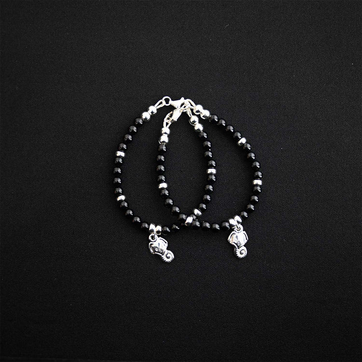 4mm Onyx Sterling Silver Ganesh Bracelet-1pair