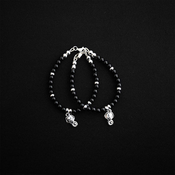 4mm Onyx Sterling Silver Ganesh Bracelet-1pair
