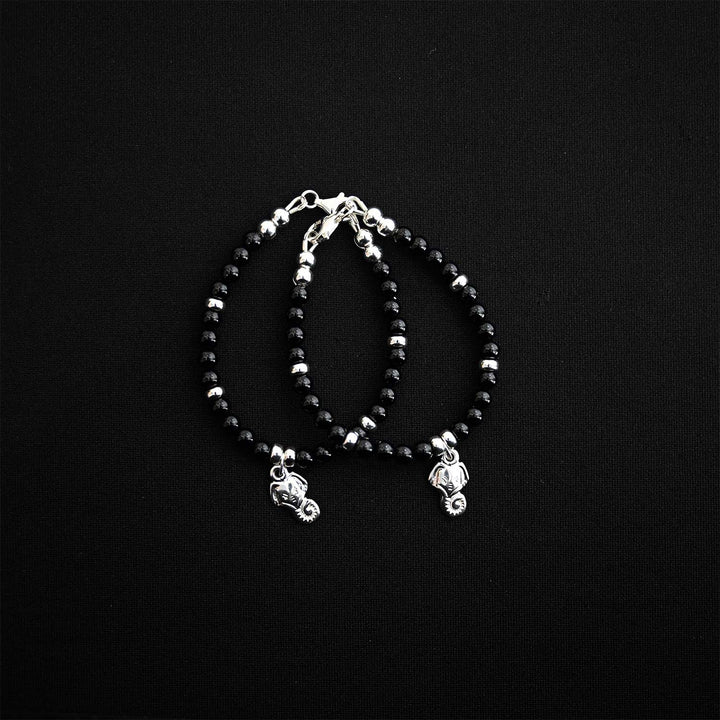 4mm Onyx Sterling Silver Ganesh Bracelet-1pair