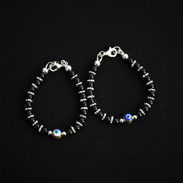 4mm Onyx Evil Eye Sterling Silver Bracelet-1pair