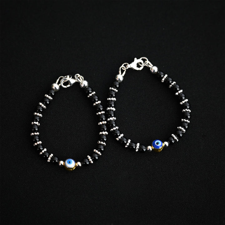 4mm Onyx Evil Eye Sterling Silver Bracelet-1pair