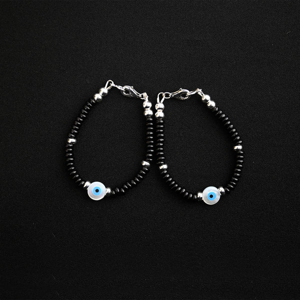 4mm Rondel Onyx Sterling Silver Bracelet with Mother of Pearl Evil eye-1pc