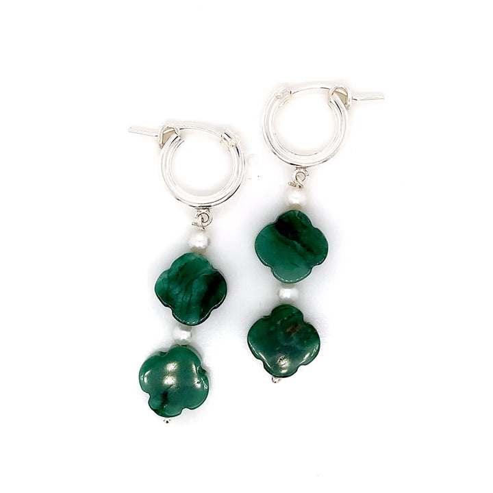 Sterling Silver Hinge Dangler with Green Clover Lepidolite and FWP Earring-1pair