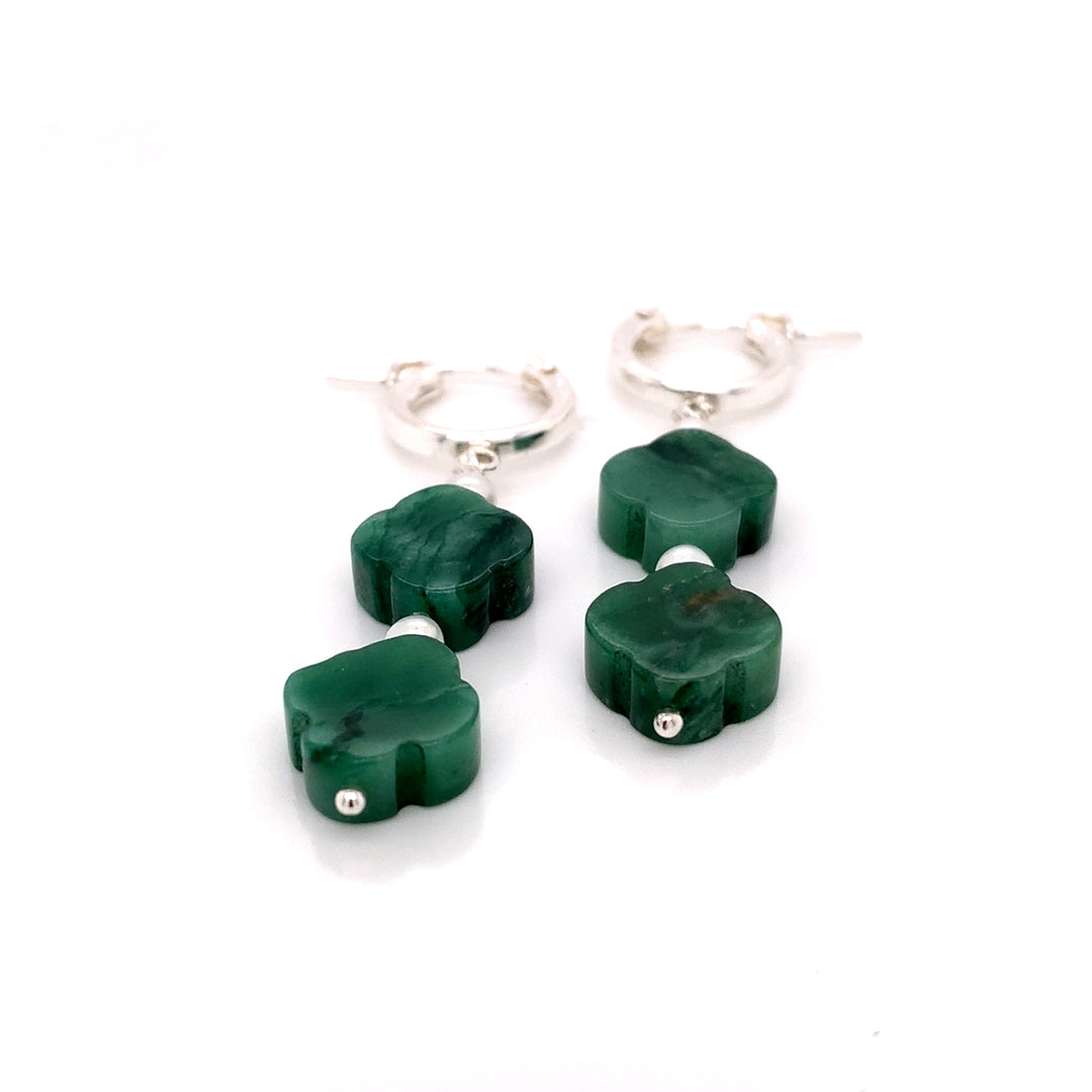 Sterling Silver Hinge Dangler with Green Clover Lepidolite and FWP Earring-1pair